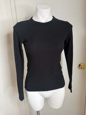 Banana Republic Ribbed Long Sleeve Crewneck Tee Black Size Small